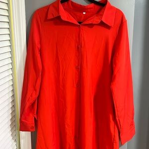 Red long dress with long sleeves